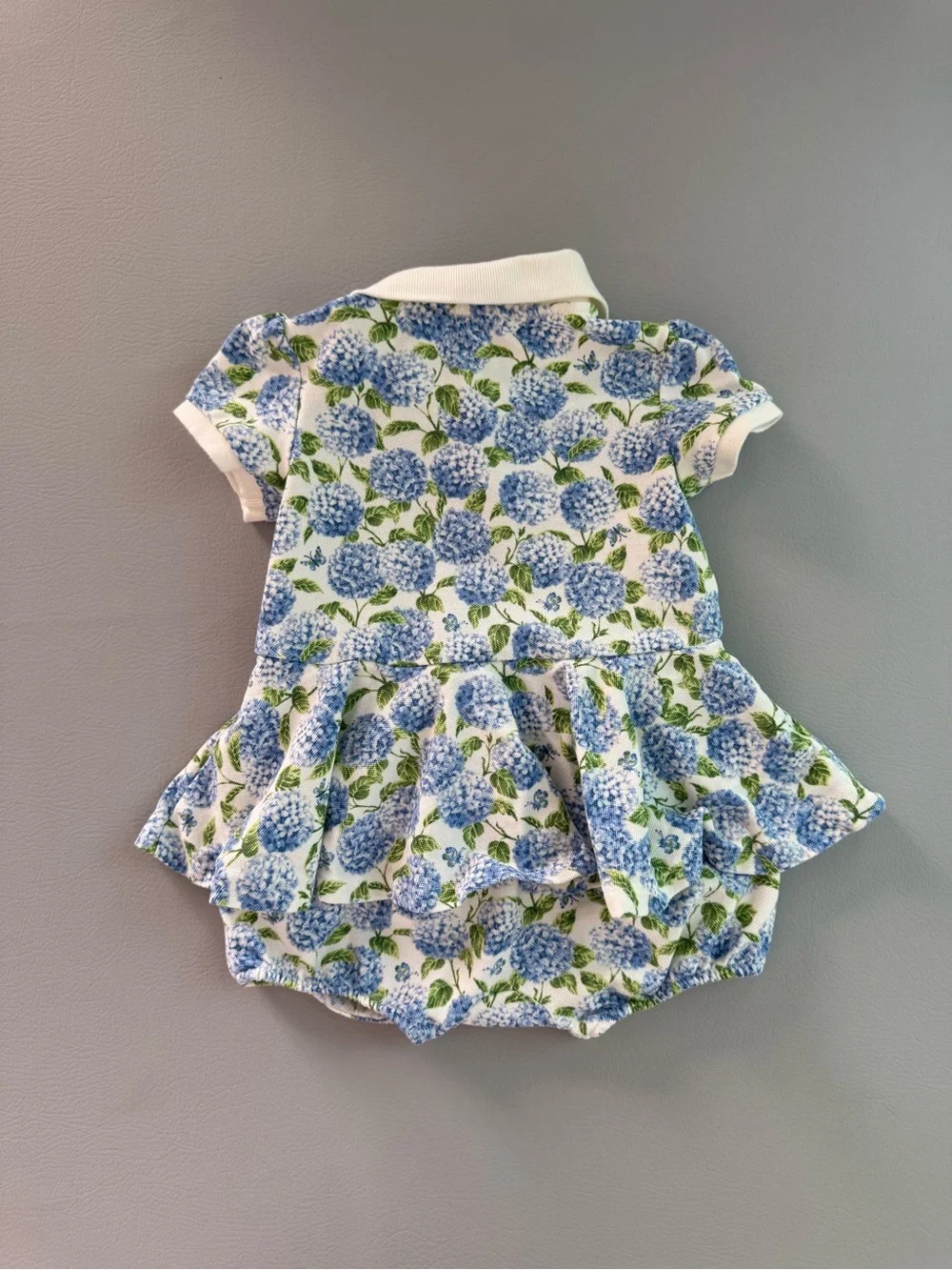 Ralph Lauren Baby Blue Hydrangea Polo Romper Dress 18M Garden Party Dress